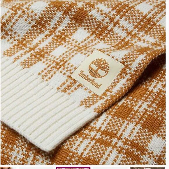 Timberland Buffalo Plaid Soft Wheat Scarf Women's Knit 10”x68” Brown Winter New - Picture 3 of 8